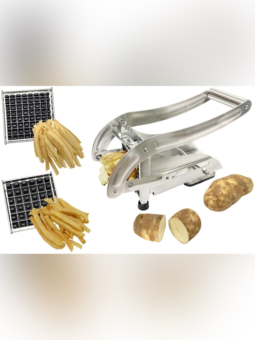 Stainless Steel French Fry Cutter - Silver Potato Slicer